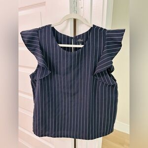Milk & Honey Sz L Stripe Navy Ruffle Blouse